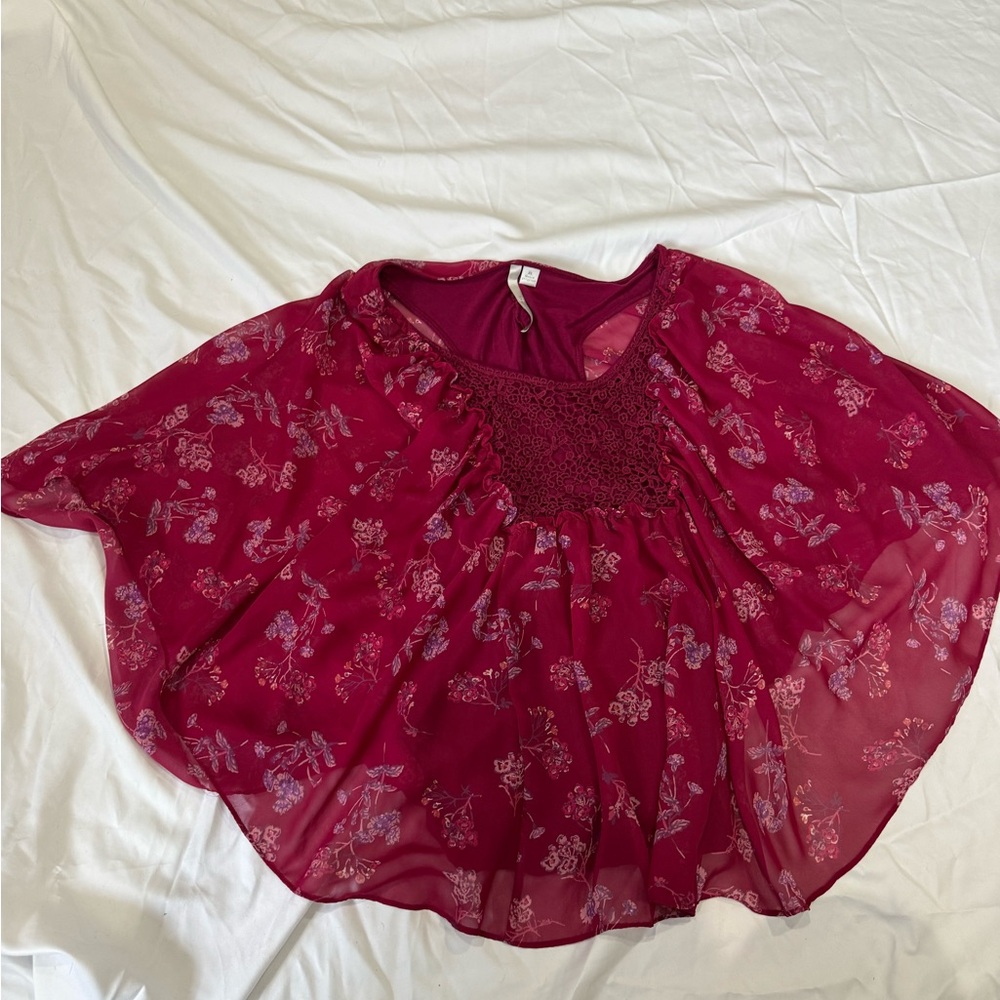 LC Lauren Conrad Burgundy Floral Blouse